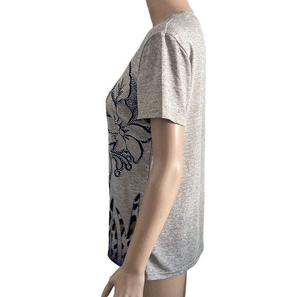 Todays Designer Tshirt Womens Small Floral Beaded Stretch Bling Gray Blue - Picture 9 of 10